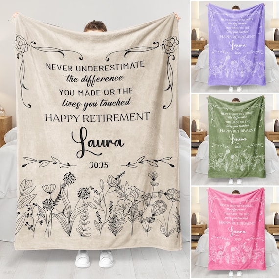 Personalized Retirement Blanket, Custom Retirement Gift For Boss Co Worker Friend, Officially Retired Gift For Her, Teacher Nurse Retirement