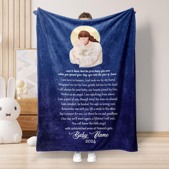 Personalized God Holding Baby Blanket, Baby Memorial Gift, Custom Jesus Christ Miscarriage Grief Watercolor Blanket - Child And God Blanket
