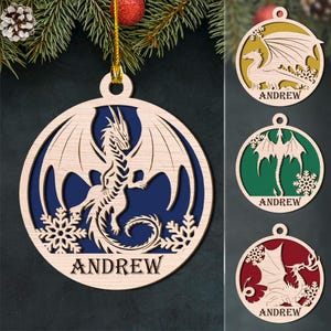 Personalized Dragon Layered Ornaments - Laser Cut Engraved Dragon Christmas Ornament - Unique Christmas Gift