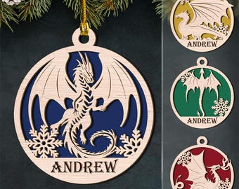 Personalized Dragon Layered Ornaments - Laser Cut Engraved Dragon Christmas Ornament - Unique Christmas Gift