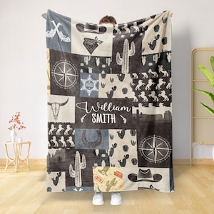 Western-Baby-Decke mit benutzerdefiniertem Namen, Neugeborenen-Baby-Geschenk, Western-Geschenk für Kinderzimmer, Kleinkind-Geburtstagsgeschenk