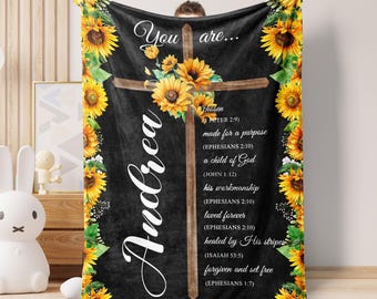 Personalized Christian Blanket, Bible Verse Blanket, Inspirational Gifts For Women, Sunflower Christian Gift, Jesus Lover Gift, Gift For Her