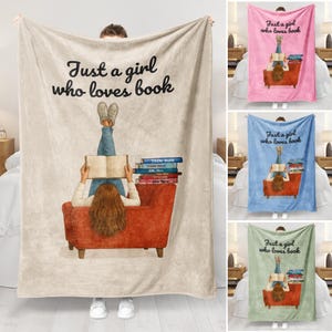 Personalized Book Blanket, Custom Book&#39;s Title Blanket, Just a Girl Who Loves Book, Favorite Book Blanket, Book Nerd Birthday Gift Decor