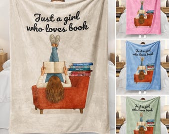 Manta personalizada con el título de tu libro, "Solo una chica que ama los libros", manta con tu libro favorito, decoración de cumpleaños para un nerd de los libros