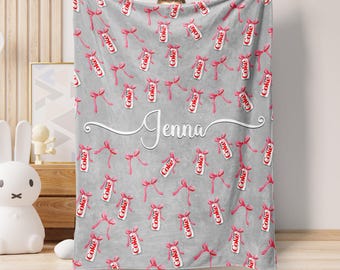Personalized Diet Coke Blanket - Custom Name Coca Cola Diet Coke, Coke Zero Pepsi Custom Can Blanket - Funny Coquette Bow Coke Lover Blanket
