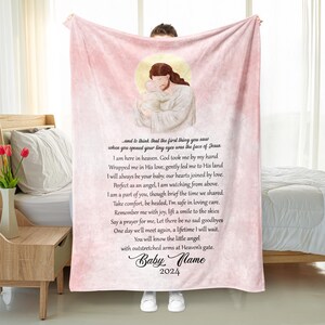 Personalized God Holding Baby Blanket, Baby Memorial Gift, Custom Jesus Christ Miscarriage Grief Watercolor Blanket - Child And God Blanket image 3