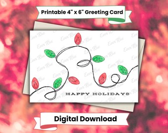 Weihnachten String Lichter Karte digitaler Download, Aquarell Weihnachtskarte, sofortiger Download Weihnachtskarte, druckbare Weihnachtskarte, frohe Feiertage