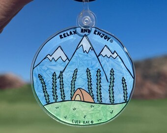 Blue Adventure Keychain, Camping Keychain, Hike Keychain, Cute Acrylic Keychain, New Car Keychain, Summer Keychain, Relax And Enjoy Keychain