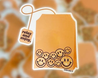 Smiley Tea Sticker, Tea Lover Sticker, Happy Stickers, Smiley Face Stickers, Cute Tea Stickers, Tea Time Sticker, Relax And Enjoy Stickers