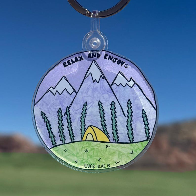 Purple Adventure Keychain, Camp Keychain, Hike Keychain, Cute Acrylic ...