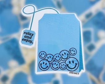 Smiley Tea Sticker, Tea Lover Sticker, Happy Stickers, Smiley Face Stickers, Cute Tea Stickers, Tea Time Sticker, Relax And Enjoy Stickers