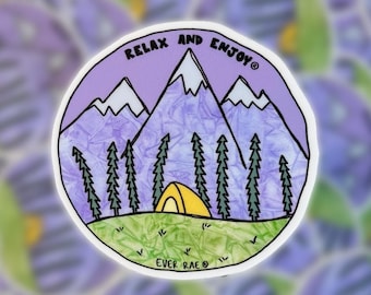 Mountains Sticker, Camping Sticker, Hiking Sticker, Granola Girl Sticker, Nature Sticker, Outdoors Lover Sticker, Relax And Enjoy Sticker