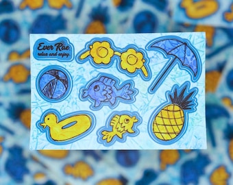 Fun Beach Sticker Sheet, Pool Day Stickers, Beach Day Stickers, Cute Summer Stickers, Vacation Stickers, Lake Life Stickers, Ocean Stickers