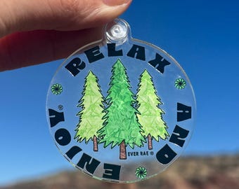 Pine Trees Keychain, Camp Keychain, Hike Keychain, Cute Acrylic Keychain, New Car Keychain, Nature Keychain, Relax And Enjoy Keychain