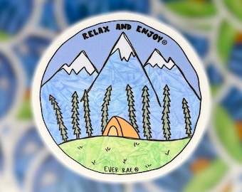 Blue Mountain Sticker, Camping Sticker, Hiking Sticker, Granola Girl Sticker, Nature Sticker, Outdoor Lover Sticker, Relax And Enjoy Sticker