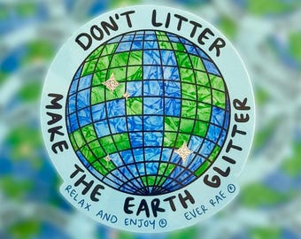 Disco Ball Earth Sticker, Shimmery Vinyl Sticker, Earth Day Gift, Conservation Sticker, Earth Day Sticker, Mother Earth Sticker, Recycling