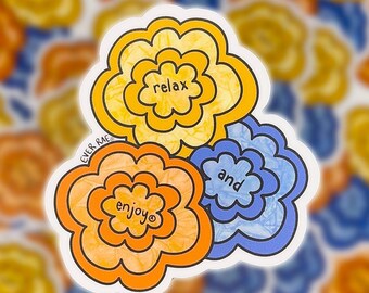 Groovy Flower Sticker, Retro Sticker, Good Vibes Sticker, Flower Power Sticker, 70s Sticker, Boho Hippie Sticker, Relax And Enjoy Sticker