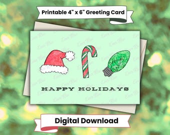 Festliche Weihnachtskarte digitaler Download, Aquarell Feiertagskarte, sofortiger Download Weihnachtskarte, druckbare Weihnachtskarte, frohe Feiertage Karte