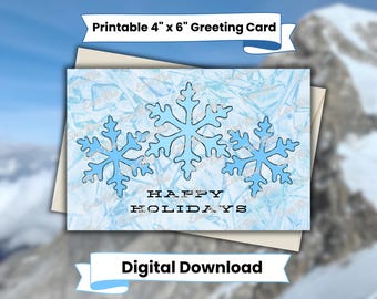 Schneeflocken Karte digitaler Download, Aquarell Feiertagskarte, sofortiger Download Weihnachtskarte, druckbare Weihnachtskarte, Schnee Karte, frohe Feiertage