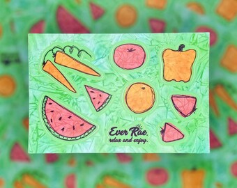 Fruits and Veggies Sticker Sheet, Artistic Food Stickers, Fresh Produce Stickers, Farmers Market Stickers, Garden Sticker, Scrapbook Sticker