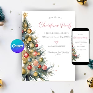 Christmas Party Invitation, Editable Christmas Party Invitation, Party Announcement, Printable Template, Christmas Invitation Download