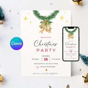 Editable Christmas Party Invitation, Christmas Party Invitation, Party Announcement, Printable Template, Christmas Invitation Download