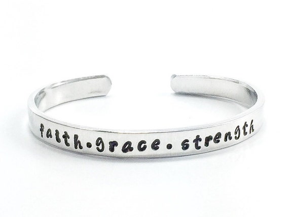 Items similar to Faith Grace Strength Bracelet -Hand stamped Cuff ...
