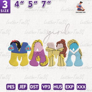 Mother Day Embroidery Design, Girl Mama Embroidery File, Princess Mama Embroidery Design, Mama Cartoon Embroidery, Instant Download