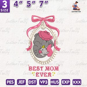 Disegno da ricamo per la festa della mamma, disegno da ricamo per la mamma migliore di sempre, disegno da ricamo per cartone animato elefante mamma, download immediato
