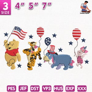 4th Of July Embroidery Design, Patriotic Bear And Friends Embroidery Design, Cartoon Movie Embroidery Design, Instant Download