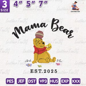 Mama Bear Embroidery Design, Mother Day Embroidery Design, Honey Bear Cartoon Embroidery Machine, Instant Download