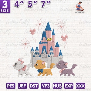 Disegno per ricamo a forma di fiocco con specchio Coquette, disegno per ricamo Magic Kingdom, disegno per ricamo a forma di cartone animato con gatto, download immediato