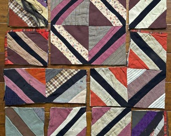 Antique Primitive Block Bundle, Early 1900s, 16 Blocks, 10.5 ounces Cutter Quilt Remnants, Rugged, Rustic, Tattered, Arts & Crafts - SALE