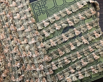 Vintage Mini Tassel Fringe Trim, HALF PRICE SALE... Soft Green & Beige Cream Passementerie Yardage,  Imperfect, Arts/Crafts