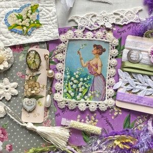 Embellishment Inspiration Kit 259...Lily of the Valley Return to Happiness The Language of Flowers...Vintage Elements, Fabric & Fiber Arts image 1