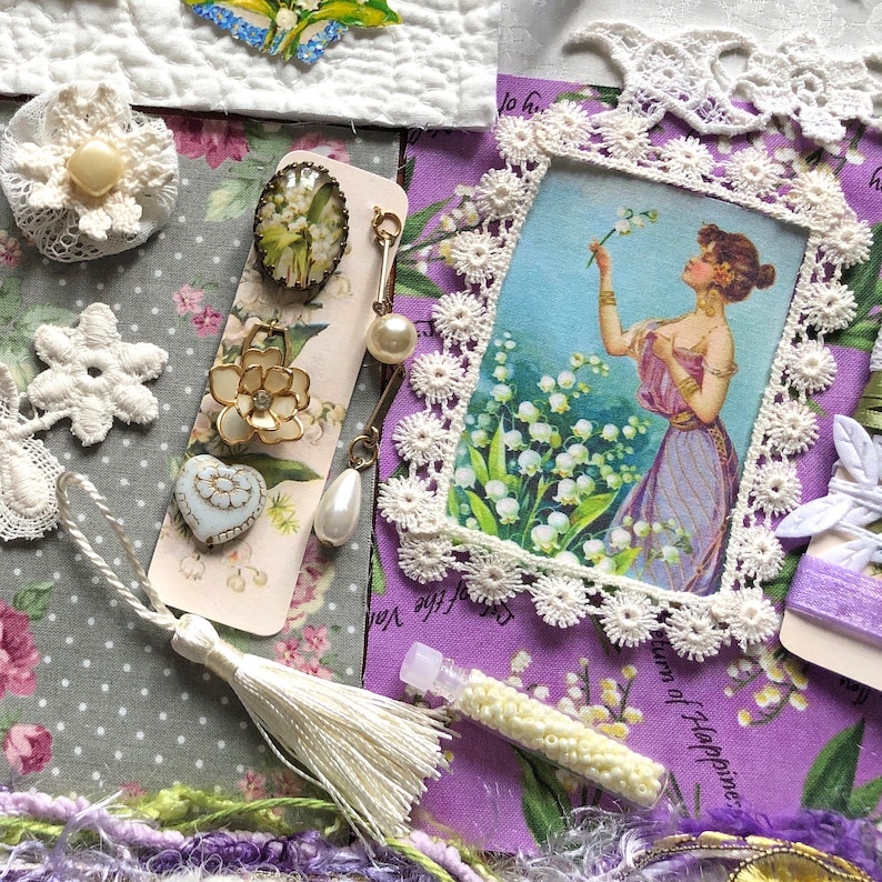 Embellishment Inspiration Kit 259...Lily of the Valley Return to Happiness The Language of Flowers...Vintage Elements, Fabric & Fiber Arts image 3