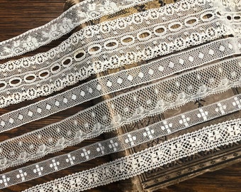 6 Antique & Vintage Fine Lace Trims, French, European ... Crazy Quilting, Slow Stitch, Junk Journals, Collage, Fabric Arts, L230401-8