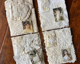 Natural Vintage, Antique Fabric & Crochet, Lace and Linen Bundle, Texture, Pattern ... 20 Pieces, Cotton Image, Buttons, Tassel, Yoyo, Plus