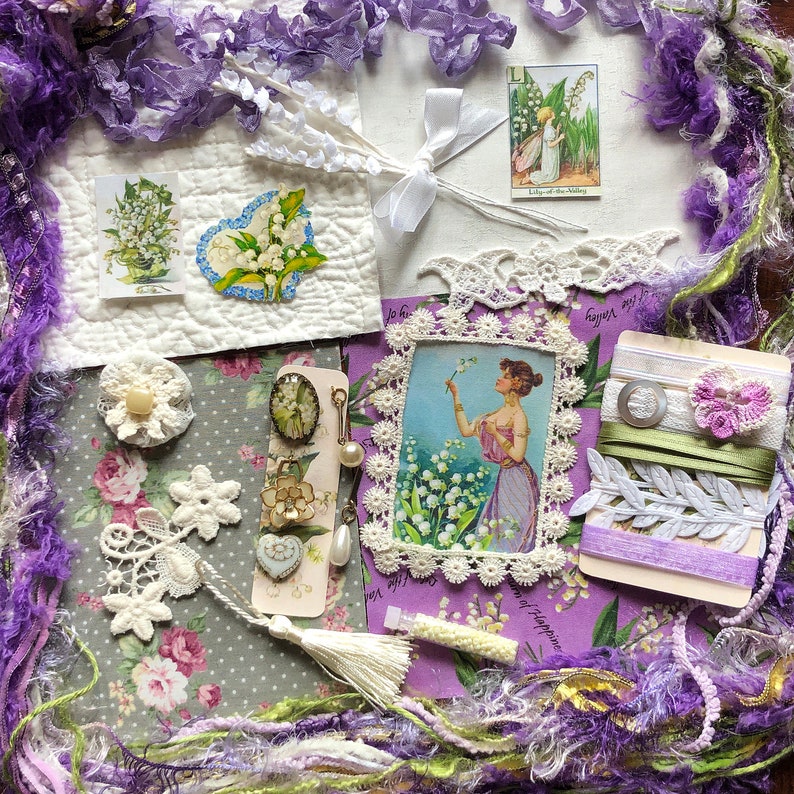 Embellishment Inspiration Kit 259...Lily of the Valley Return to Happiness The Language of Flowers...Vintage Elements, Fabric & Fiber Arts image 5