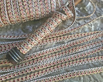 Vintage French Passementerie Narrow Decorative Trim...Coral, Pink, Green Haberdashery Braid, Fancy Gimp Trim, Home Decor Embellishment