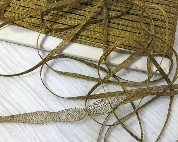 1y ANTIQUE GOLD MESH METAL RUCH TRIM THREAD BULLION RIBBON VESTMENT DOLL DRESS