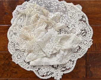 Fine Antique Lace Fragments Lot, 1800s-1900s, Reclaimed, Vintage Lace Study Assortment, Textile Art Collage Collection, ALF2604