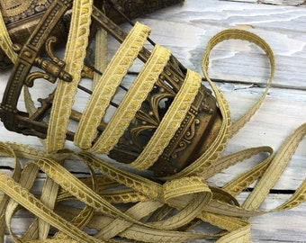 Vintage French Gold Metal Ribbon, Jacquard Passementerie Trim #17, 1 Yard ... Journals, Collage, Pillows, Lampshades, Ribbon, Sewing Supply