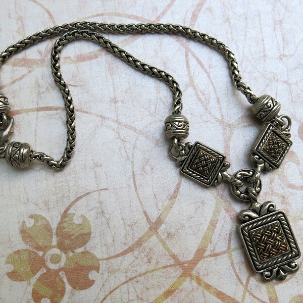 Vintage Silver Metal Necklace with snake chain ... Costume Jewelry ... SALE