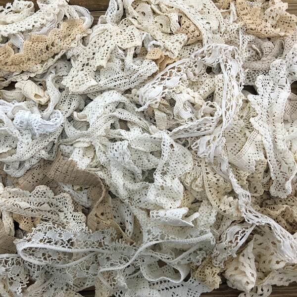 Vintage & Antique Crochet and Textured Lace Trim Pieces...2+ Yard Bundle...Slow Stitch, Patchwork, Quilting, Journals, Collage, Textile Arts