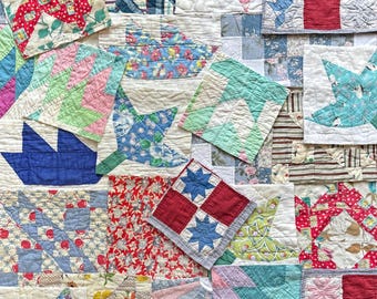 Vintage Cutter Quilt  Bundles ... Half Pound of Scraps / Blocks / Remnants, 8-10 Pieces ... Arts & Crafts Fabric, Journals, Slow Stitch ...