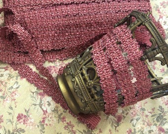 2 YARDS Vintage Rich Earthy Rose Pink Trim, Passementerie Gimp, Woven Braided, Haberdashery Yardage, Upholstery, Home Decor Embellishment