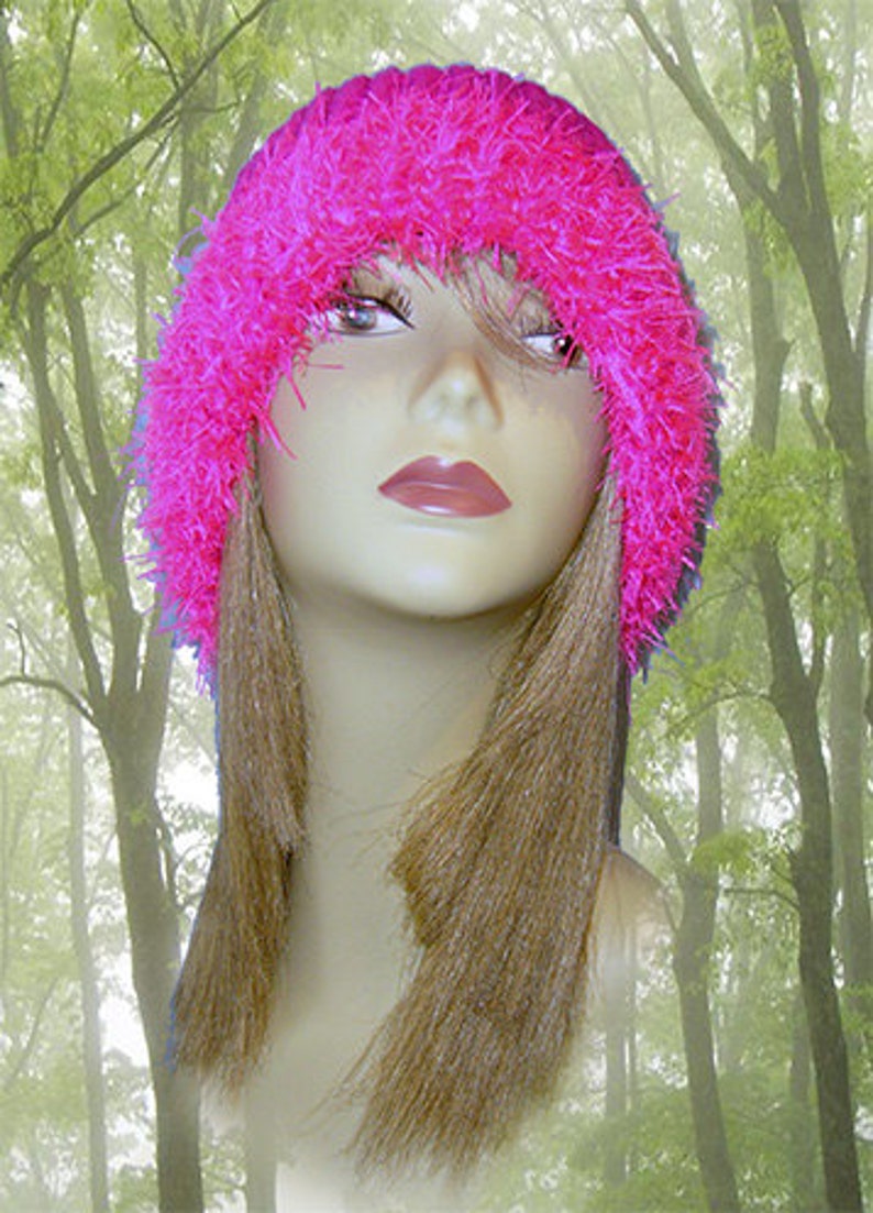 Knit Hat Toboggan One Size Fits Most Adult Beanie Fuzzy Fuchsia Frenzy