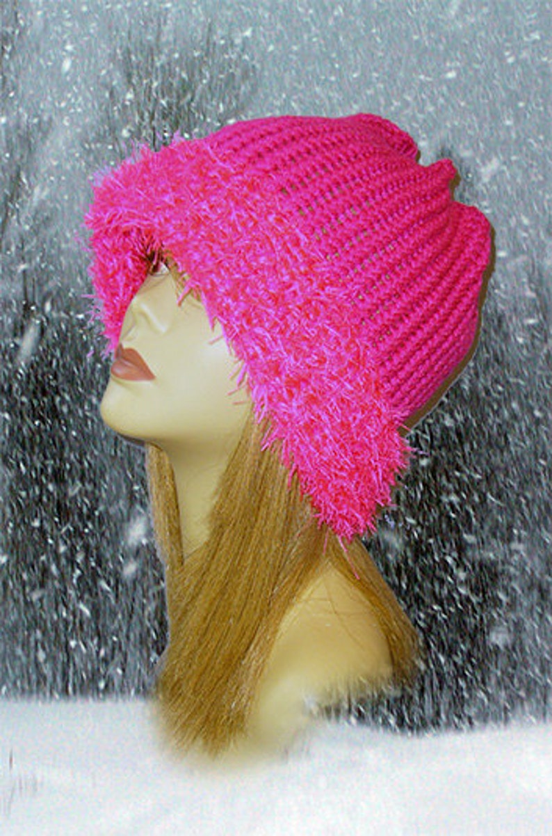 Knit Hat Toboggan One Size Fits Most Adult Beanie Fuzzy Fuchsia Frenzy