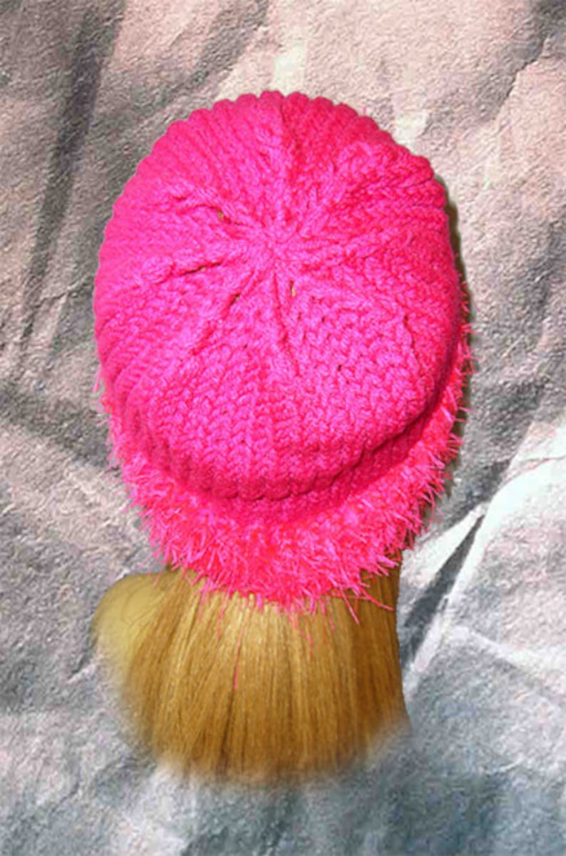 Knit Hat Toboggan One Size Fits Most Adult Beanie Fuzzy Fuchsia Frenzy